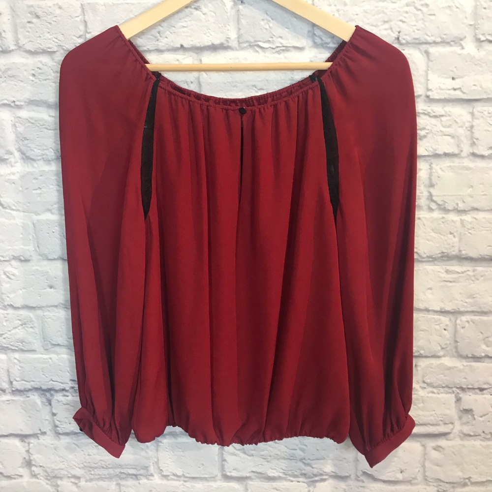 Alice + Olivia 100% Silk Off The Shoulder Top Blouse Red Womens Small Petite EUC